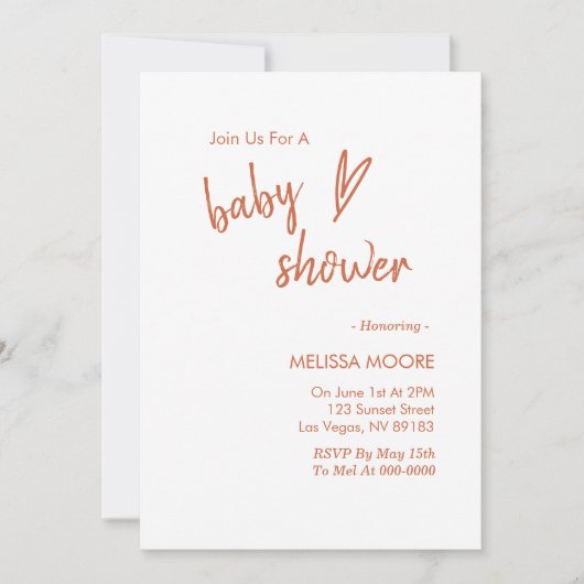 Terracotta Boho Heart Baby Dusche Einladung (Vorderseite)