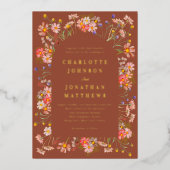 Terracotta Boho Hochzeit im Herbst Florenz Folieneinladung (Vorderseite)