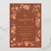 Terracotta Boho Hochzeit im Herbst Florenz Folieneinladung (Vorderseite)