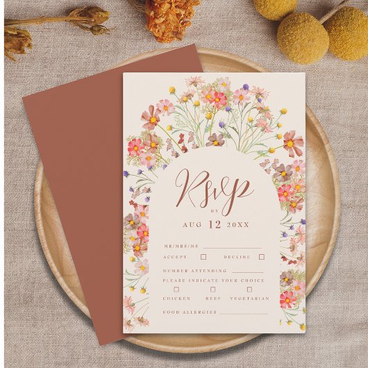 Terracotta Boho Hochzeit im Herbst RSVP Karte