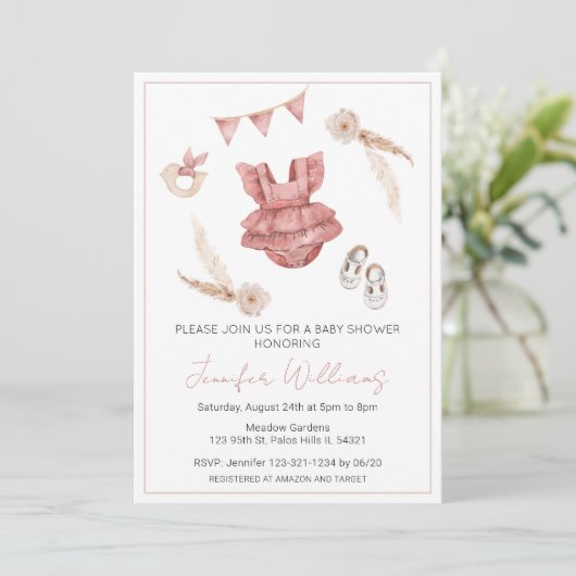 Terracotta boho Mädchen Mädchen Dusche Einladung (Stehend Vorderseite)