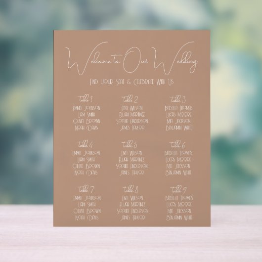 Terracotta Boho Minimalist Wedding Seating Chart Acrylschild (Neutral)