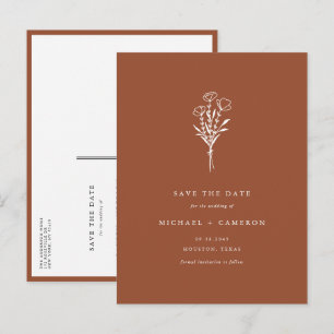 Terracotta Boho Minimalistisch Botanisch Save the  Ankündigungspostkarte