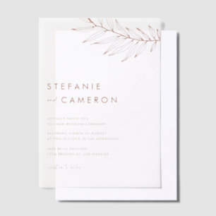 Terracotta Boho Minimalistisch Foliage Wedding Pergament Einladungen
