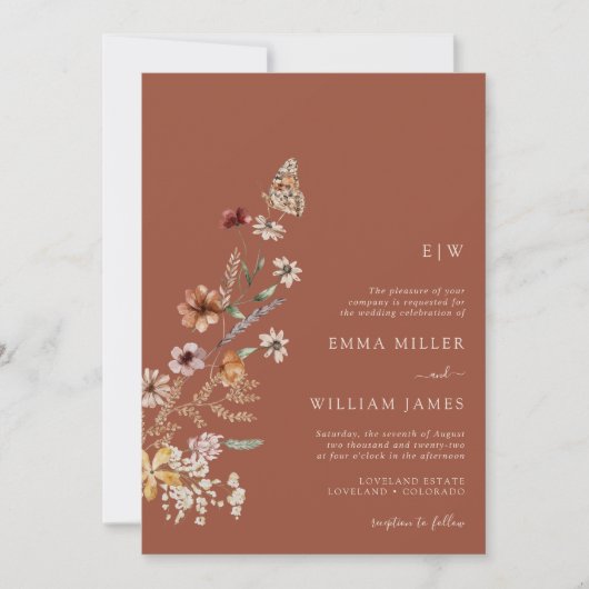 Terracotta Boho Monogram Wedding Einladung (Vorderseite)