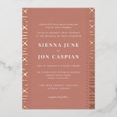 Terracotta Boho Mudcloth Border Foil Einladung (Vorderseite)