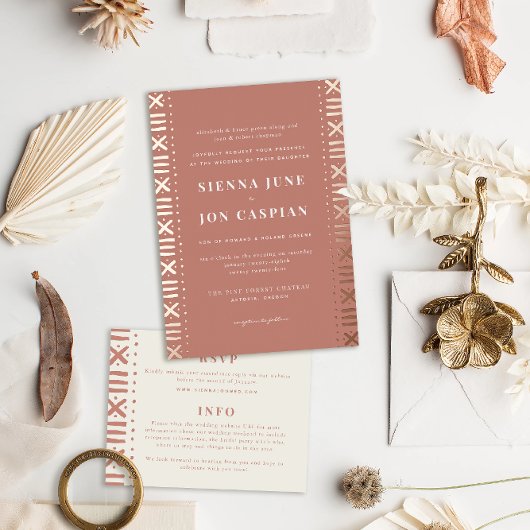 Terracotta Boho Mudcloth Border Foil Einladung