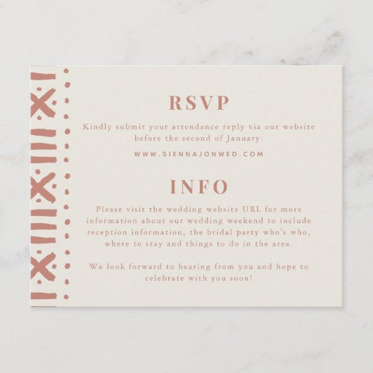 Terracotta Boho Mudcloth Border Wedding Begleitkarte (Vorderseite)