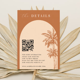 Terracotta Boho Palm Trees QR Code Details Hochzei Begleitkarte