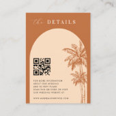 Terracotta Boho Palm Trees QR Code Details Hochzei Begleitkarte (Vorderseite)