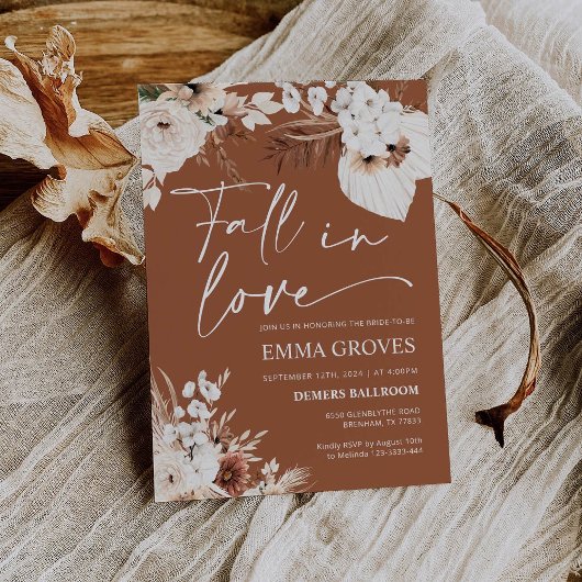 Terracotta Boho Pampas Brautparty, Fall in Liebe Einladung
