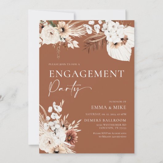 Terracotta Boho Pampas Engagement Party Einladung (Vorderseite)