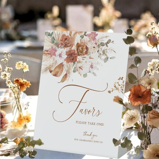 Terracotta Boho Pampas Floral Wedding Favor Sign Sockelschild