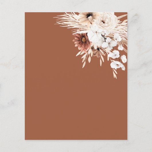 Terracotta Boho Pampas Gras Wedding Flat Menu (Rückseite)