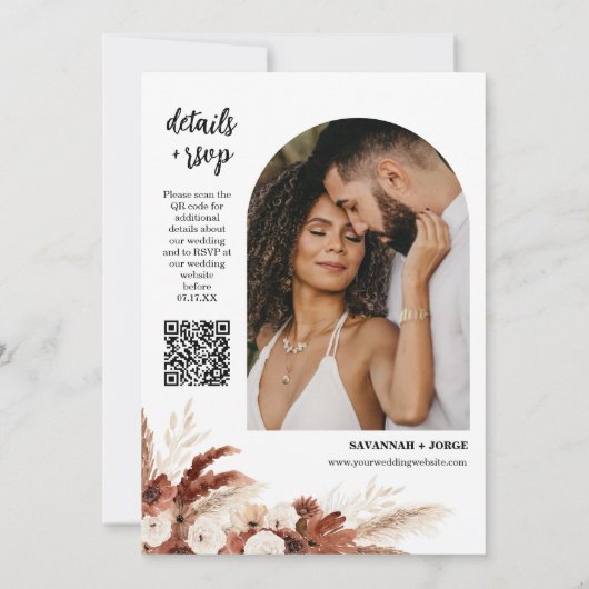 Terracotta Boho Pampas Grass Arch Foto QR Code Einladung (Rückseite)