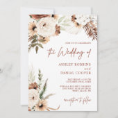 Terracotta Boho Pampas Grass Blumenzwiese Hochzeit Einladung (Vorderseite)