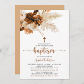 Terracotta Boho Pampas Grass Taufe Einladung (Vorne/Hinten)