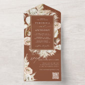 Terracotta Boho Pampas Grass Wedding QR Code All In One Einladung (Innen Boden)