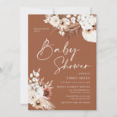 Terracotta Boho Pampas Kinderdusche Einladung (Vorderseite)