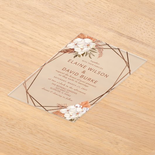 Terracotta Boho Pampas Wedding Acryleinladungen (Ablage )