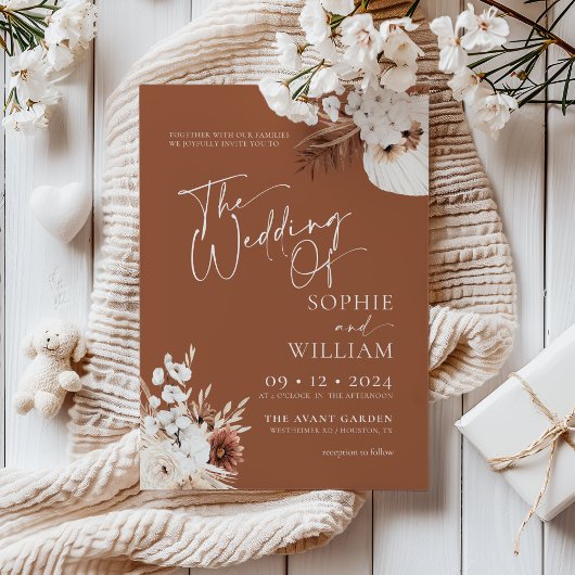 Terracotta Boho Pampas Wedding Einladung