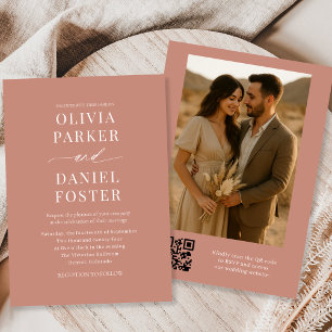 Terracotta Boho QR Code Elegantes Foto Hochzeit Einladung