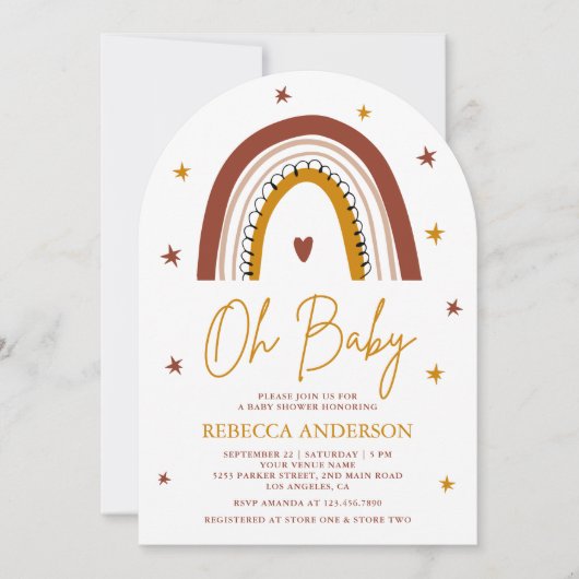 Terracotta Boho Rainbow Arch Baby Dusche Einladung (Vorderseite)