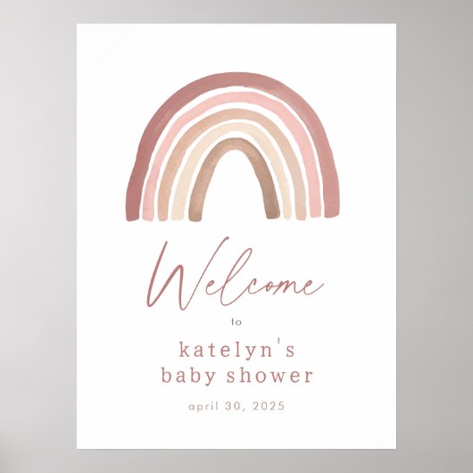 Terracotta Boho Rainbow Baby Dusche Begrüßungszeic Poster (Vorne)