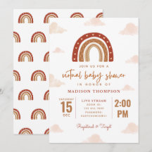 Terracotta Boho Rainbow Clouds Virtual Baby Dusche