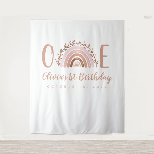 Terracotta Boho Rainbow Erster Geburtstag Hintergr Wandteppich (Vorderseite)