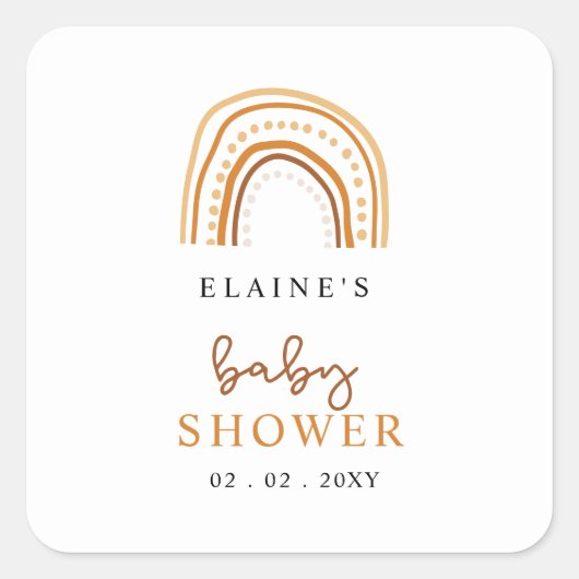 Terracotta Boho Rainbow Gender Neutral Baby Shower Quadratischer Aufkleber (Vorderseite)