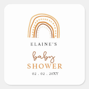 Terracotta Boho Rainbow Gender Neutral Baby Shower Quadratischer Aufkleber