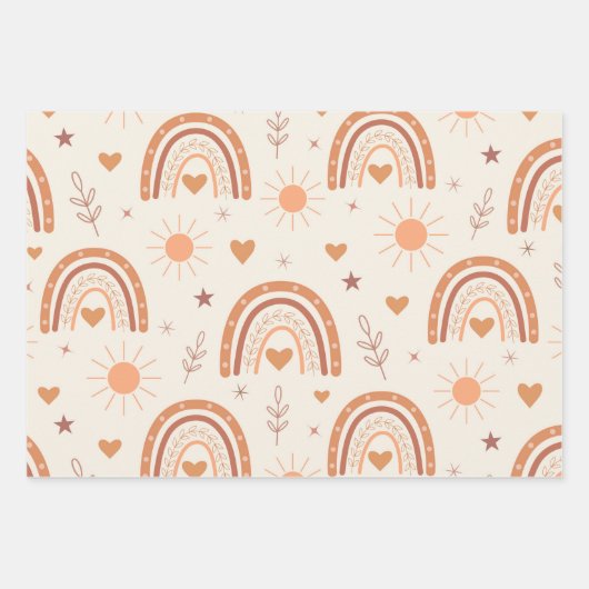 Terracotta boho rainbow geschenkpapier set (Vorderseite)