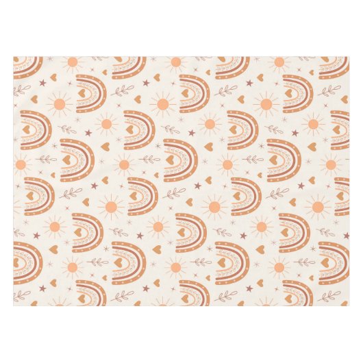 Terracotta boho Regenbogenmuster Babydusche Tischdecke (Vorderseite (Horizontal))