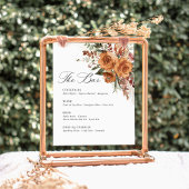 Terracotta Boho Rose Floral Wedding Bar Menu Sockelschild