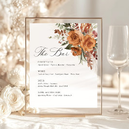 Terracotta Boho Rose Floral Wedding Bar Menu Sockelschild
