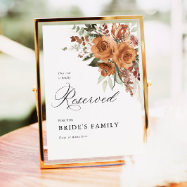 Terracotta Boho Rose Floral Wedding Reserved Sign Poster