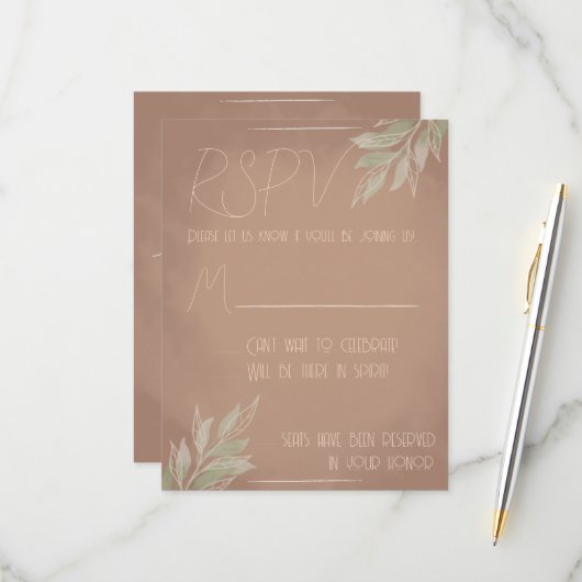 Terracotta Boho RSPV Card RSVP Karte (Vorderseite/Rückseite Beispiel)