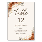 Terracotta Boho Rustic Fall Floral Wedge Tischnummer (Rückseite)