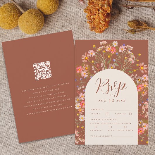 Terracotta Boho Rustikale Wildblume Hochzeit der B RSVP Karte