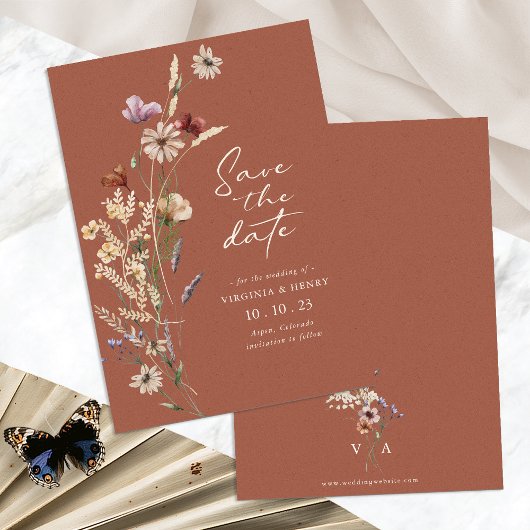Terracotta Boho Save the Date Flat Card