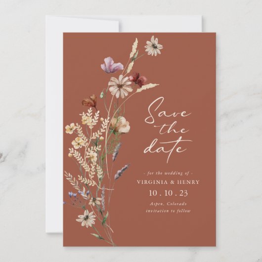 Terracotta Boho Save the Date Flat Card (Vorderseite)