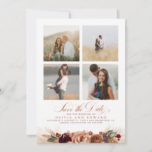 Terracotta Boho Save the Date Foto Dankeskarte (Vorderseite)