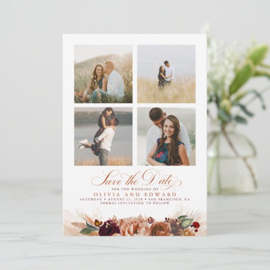 Terracotta Boho Save the Date Foto Dankeskarte (Stehend Vorderseite)