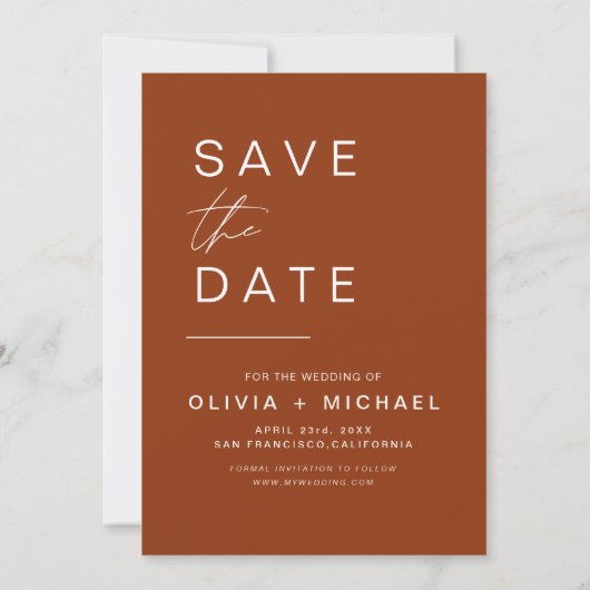 Terracotta Boho Save the Date Foto Minimalistisch (Rückseite)