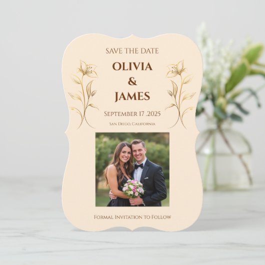 Terracotta Boho Save the Date Hochzeitskarte (Stehend Vorderseite)