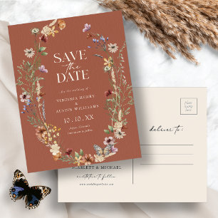 Terracotta Boho Save the Date Postkarte