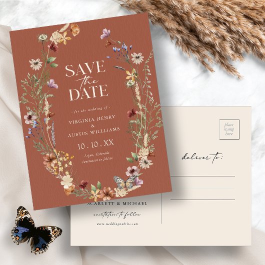 Terracotta Boho Save the Date Postkarte