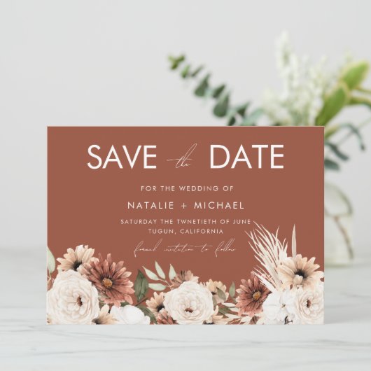 Terracotta Boho Summer & Fall Wedding Save The Date (Stehend Vorderseite)