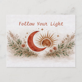 Terracotta Boho Sun Moon Botanical Watercolor Postkarte